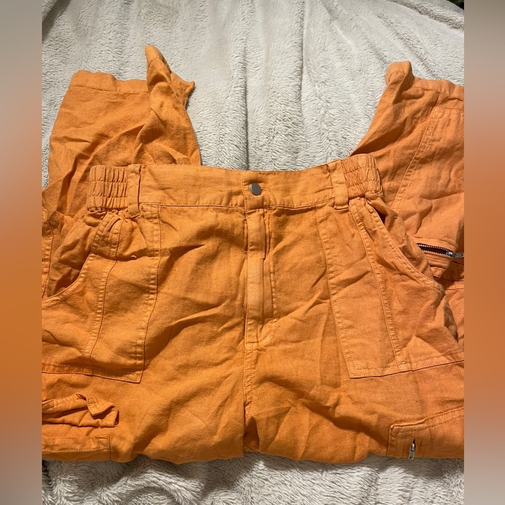 EUC Linen Blend Orange Urban Outfitters Cargo Pants
